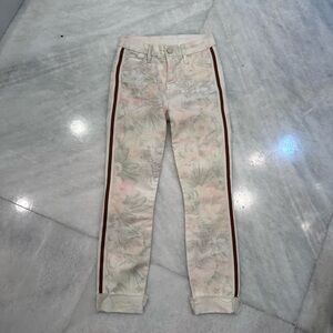 MOTHER Floral Print Jeans with Red Stripe